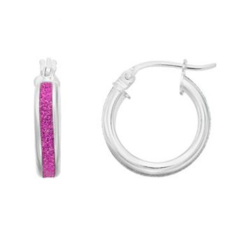 Aleure Precioso Sterling Silver Glitter Bar Hoop Earrings