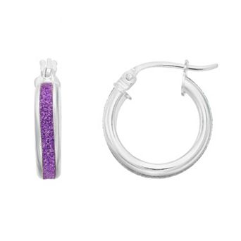 Aleure Precioso Sterling Silver Glitter Bar Hoop Earrings