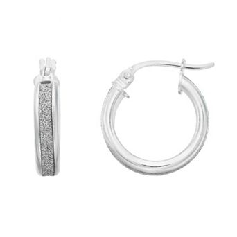 Aleure Precioso Sterling Silver Glitter Bar Hoop Earrings