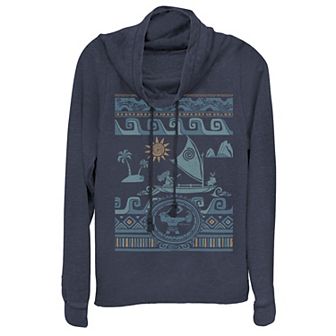 Disney's Moana Juniors' Boat Waves Ugly Christmas Cowlneck Graphic Lightweight Long Sleeve