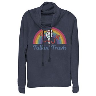 Disney / Pixar's Toy Story 4 Juniors' Forky Talkin' Trash Rainbow Poster Cowlneck Graphic Lightweight Long Sleeve