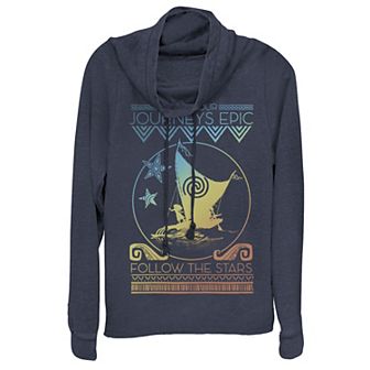 Disney's Moana Epic Journeys Juniors' Cowlneck Graphic Lightweight Long Sleeve