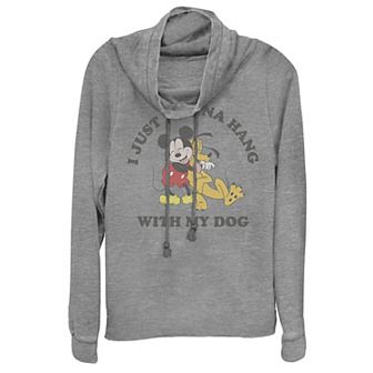 Disney's Mickey Mouse & Pluto Wanna Hang Cowlneck Graphic Lightweight Long Sleeve
