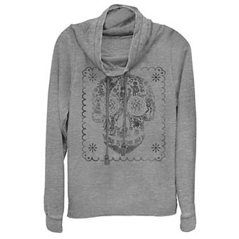 Disney / Pixar's Coco Sugar Skull Guitar Juniors' Cowlneck Graphic Lightweight Long Sleeve