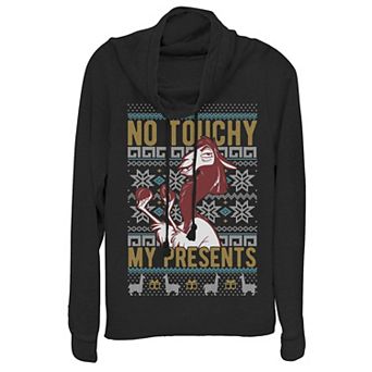 Disney's Emperor's New Groove Kuzco Ugly Christmas Juniors' Cowlneck Graphic Lightweight Long Sleeve