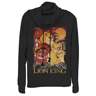 Disney's Lion King Juniors' Happy Group Sunset Cowlneck Graphic Lightweight Long Sleeve