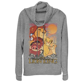 Disney's Lion King Juniors' Happy Group Sunset Cowlneck Graphic Lightweight Long Sleeve