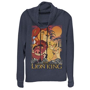Disney's Lion King Juniors' Happy Group Sunset Cowlneck Graphic Lightweight Long Sleeve