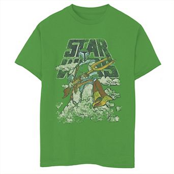 Boys 8-20 Star Wars Boba Fett Distressed Green Hue Portrait Graphic Tee