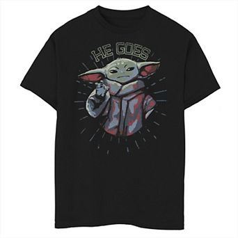 Boys 6-20 Star Wars The Mandalorian He Goes Grogu Portrait Graphic Tee