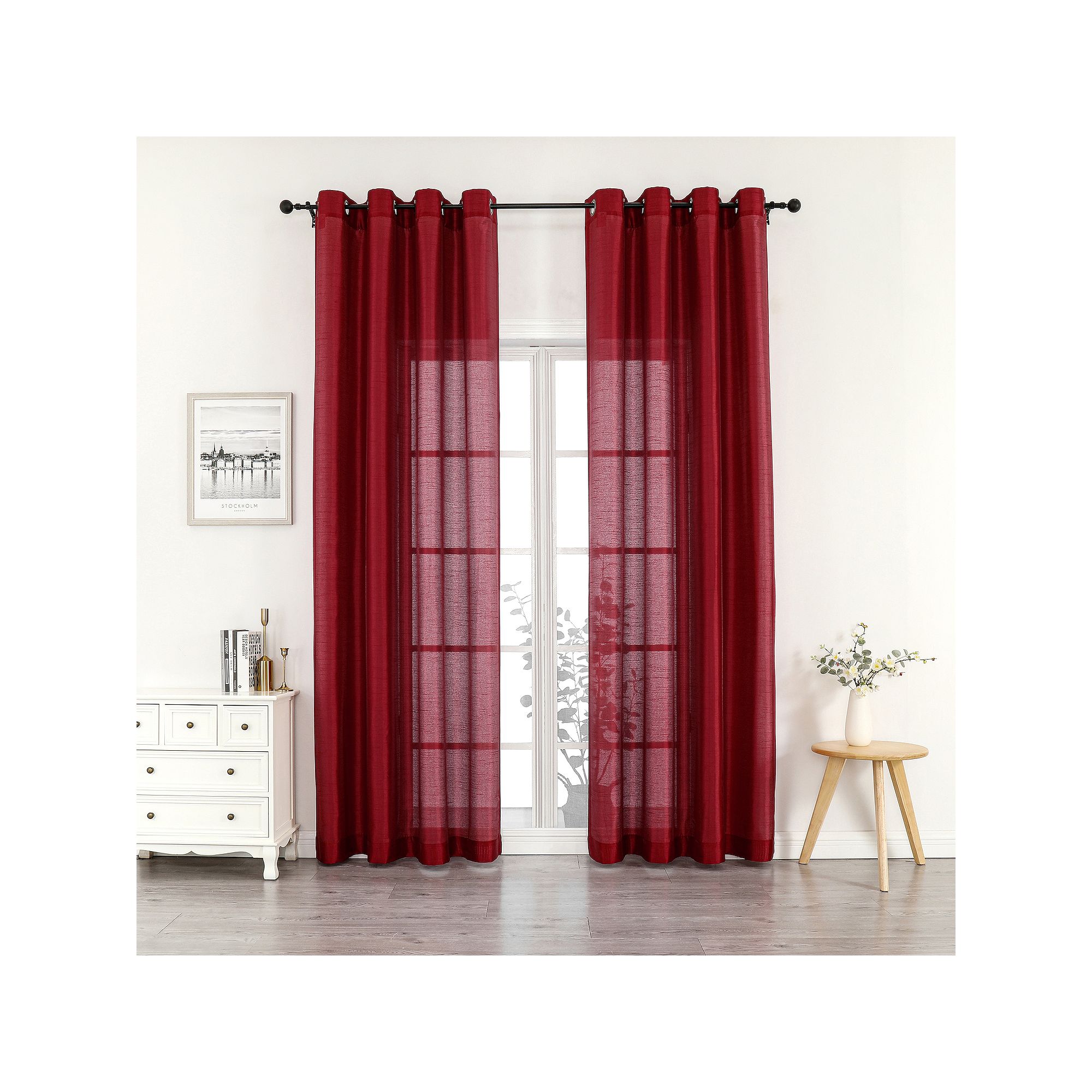 Artisan 1-Panel Light Filtering Window Curtain, Red