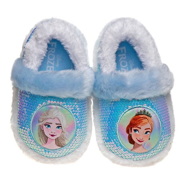 DISNEY FROZEN 2 ANNA & ELSA Girls Plush Sparkly Slippers Toddler's Size 7-8 NWT 