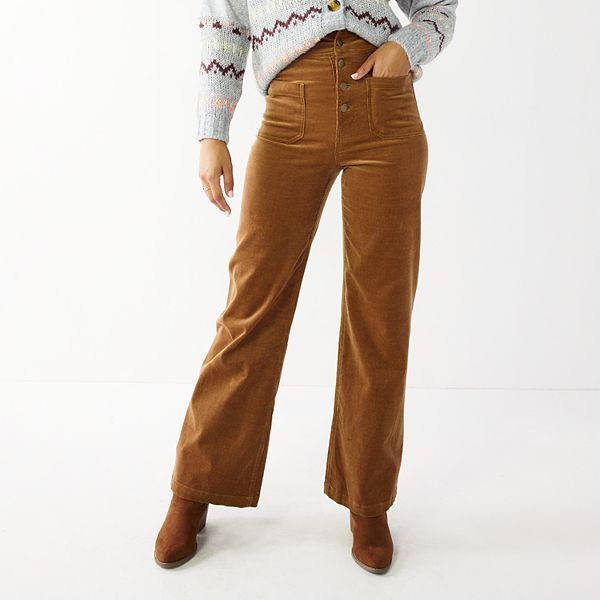 Women's Wide Leg Corduroy Pants - Knox Rose Brown 12