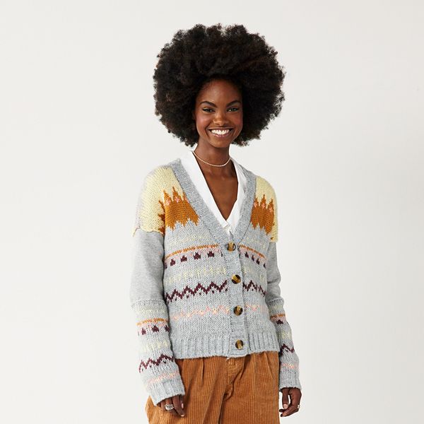 Juniors' SO® Mixed Media Fair Isle Cardigan Sweater