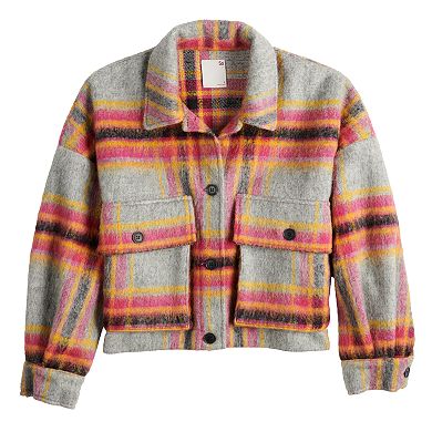 Juniors' SO® Cropped Plaid Shacket