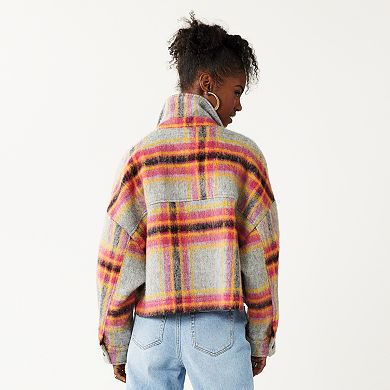 Juniors' SO® Cropped Plaid Shacket