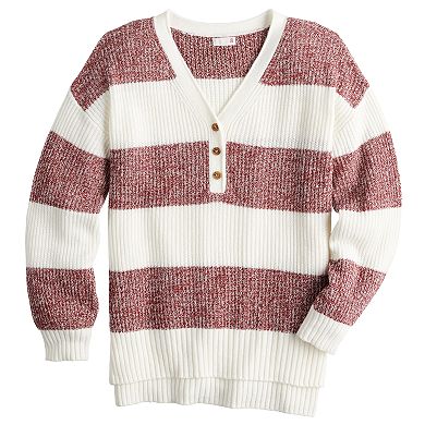 Juniors' SO® V-Neck Henley Tunic Sweater