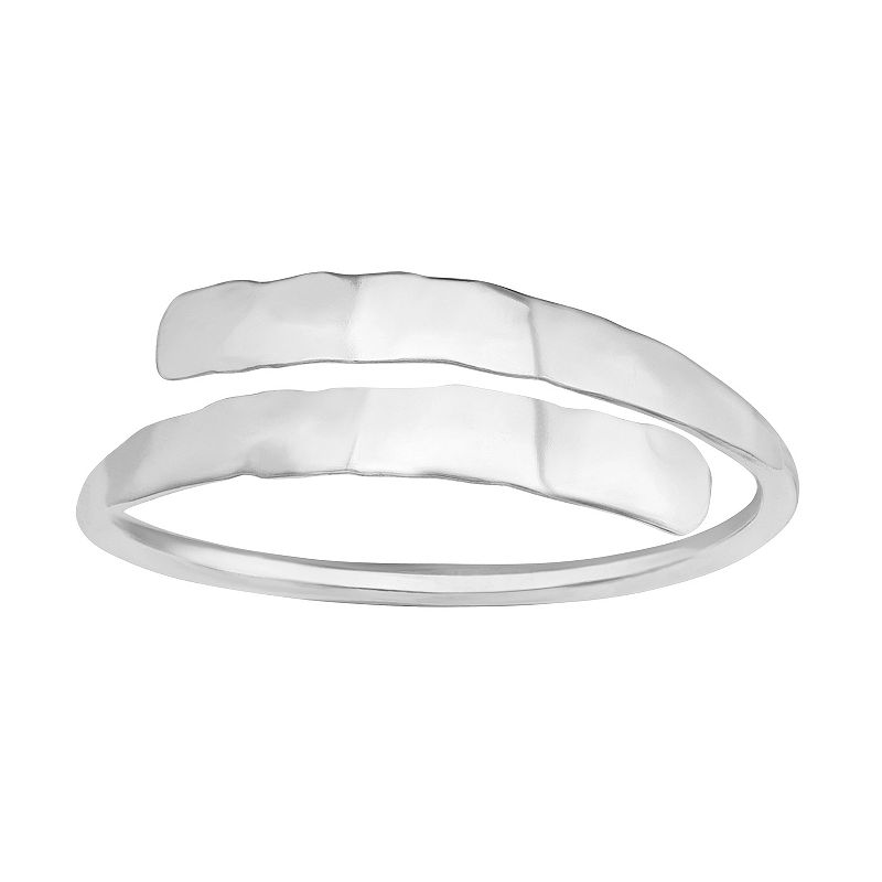 PRIMROSE Sterling Silver Flat Hammered Bypass Ring, Womens, Size: 9