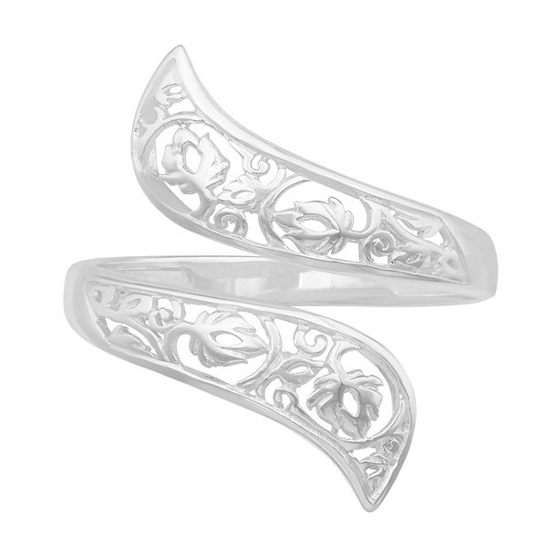 PRIMROSE Sterling Silver Filigree Leaf Bypass Ring