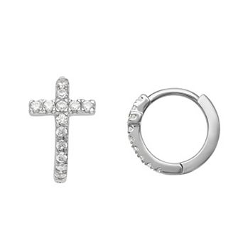 PRIMROSE Sterling Silver Cubic Zirconia Cross Huggie Hoop Earrings