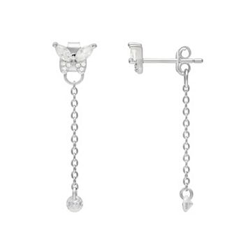PRIMROSE Sterling Silver Cubic Zirconia Butterfly Drop Earrings