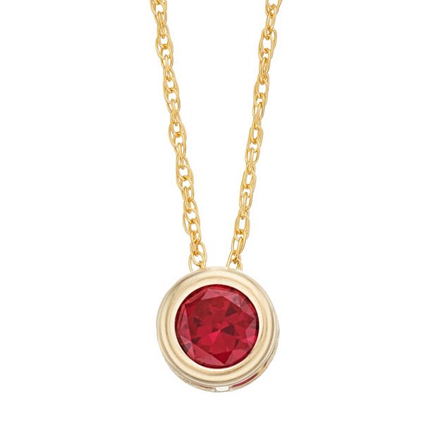 Pure Gem Collection 10k Gold Lab-Created Ruby Bezel Pendant Necklace