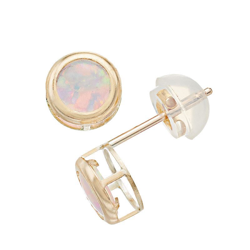 Pure Gem Collection 10k Gold Lab-Created Opal Earrings, Womens, White