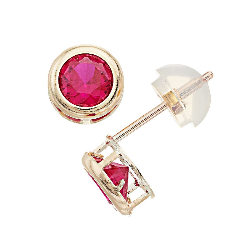 Pure Gem Collection 10k Gold Lab-Created Ruby Earrings, Womens, Red