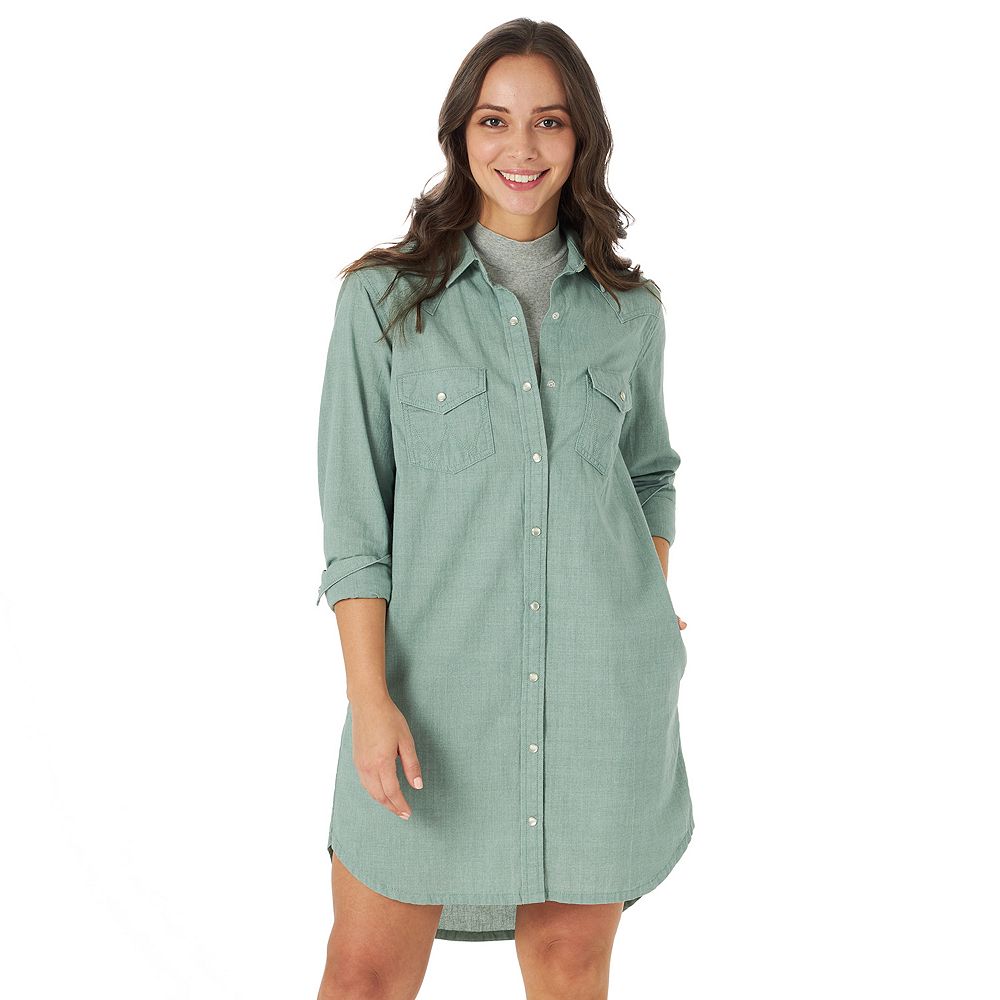 Long Western Shirt Dress Evergreen