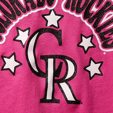 Girls Youth New Era Pink Colorado Rockies Jersey Stars V-Neck T-Shirt