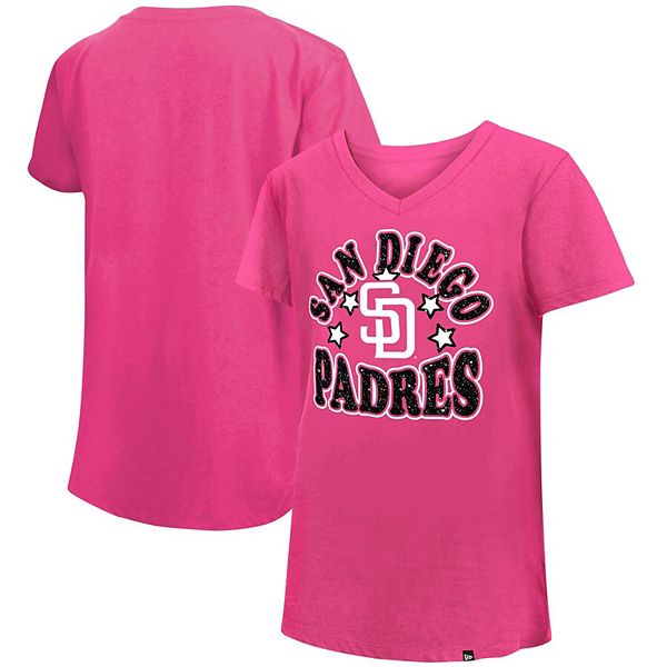 Girls Youth New Era Pink San Diego Padres Jersey Stars V-Neck T-Shirt