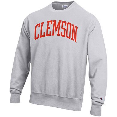 Men's Champion Heathered Gray Clemson Tigers Arch Reverse Weave Pullover Sweatshirt