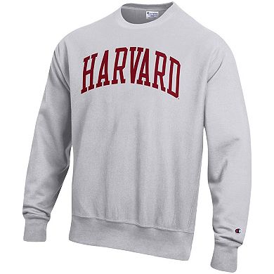 Men's Champion Heathered Gray Harvard Crimson Arch Reverse Weave Pullover Sweatshirt