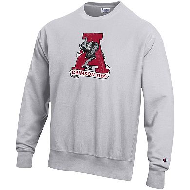 Men's Champion Heathered Gray Alabama Crimson Tide Vault Logo Reverse Weave Pullover Sweatshirt