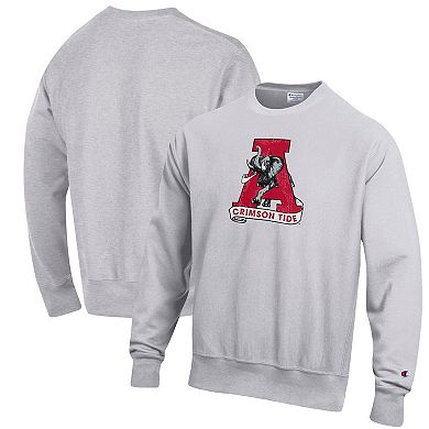 Men's Champion Heathered Gray Alabama Crimson Tide Vault Logo Reverse Weave Pullover Sweatshirt