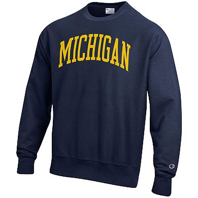 Men's Champion Navy Michigan Wolverines Arch Reverse Weave Pullover Sweatshirt