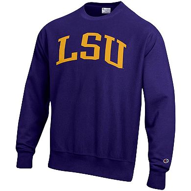 Men's Champion Purple LSU Tigers Arch Reverse Weave Pullover Sweatshirt