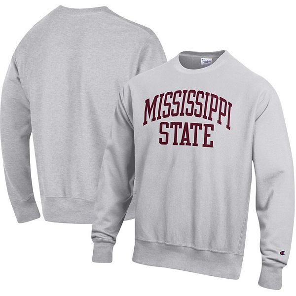 Men s Champion Heathered Gray Mississippi State Bulldogs Arch Reverse Weave Pullover Sweatshirt