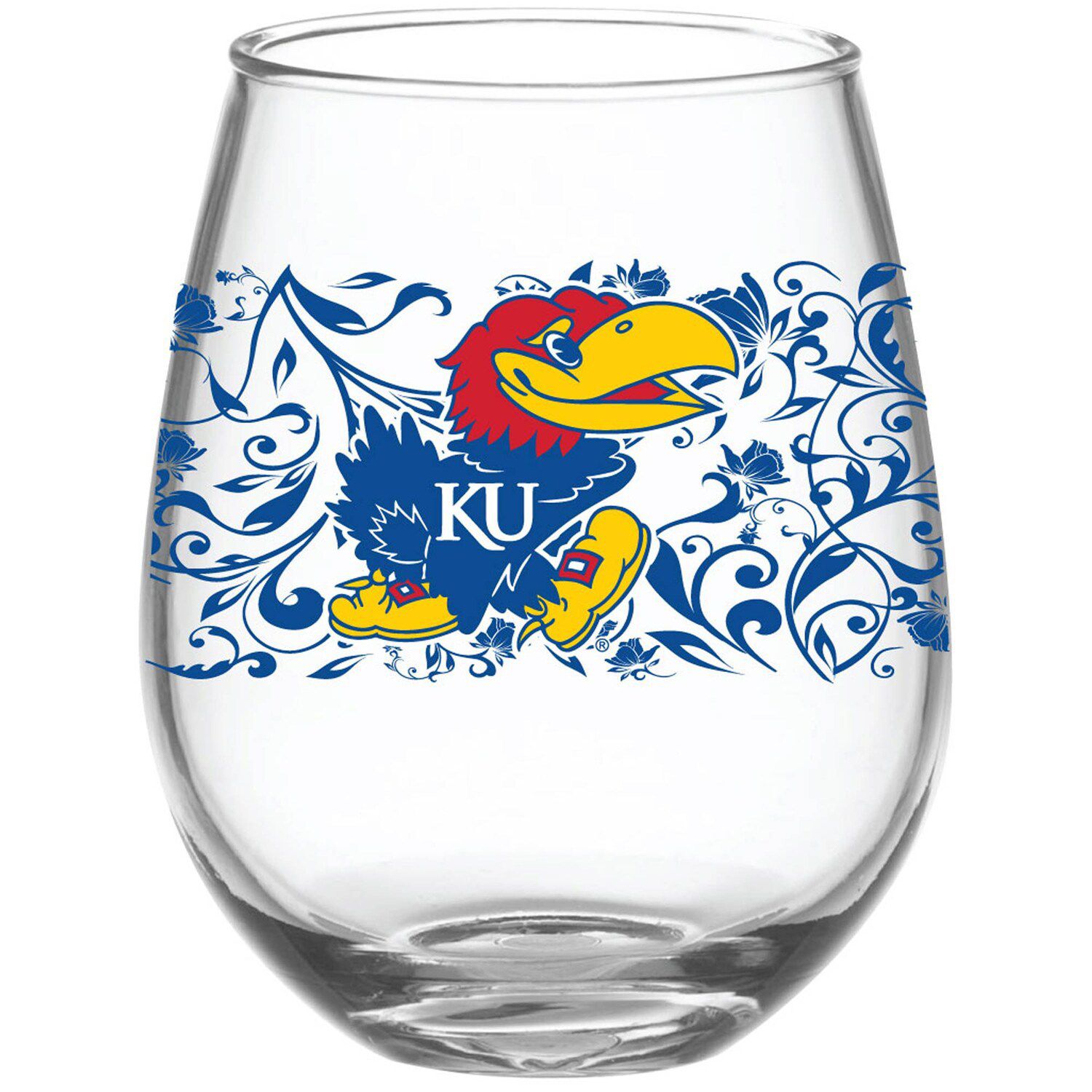 Image for Unbranded Kansas Jayhawks 15oz. Floral Logo Stemless Wine Glass at Kohl's.