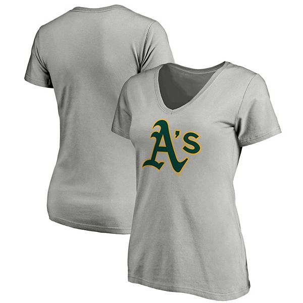 Oakland Athletics Women Top Large Gray T-Shirt 47 Logo Raglan Long Sleeve  Tee