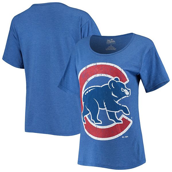 Women's Majestic Threads Royal Chicago Cubs Premium Tri-Blend Boyfriend  T-Shirt