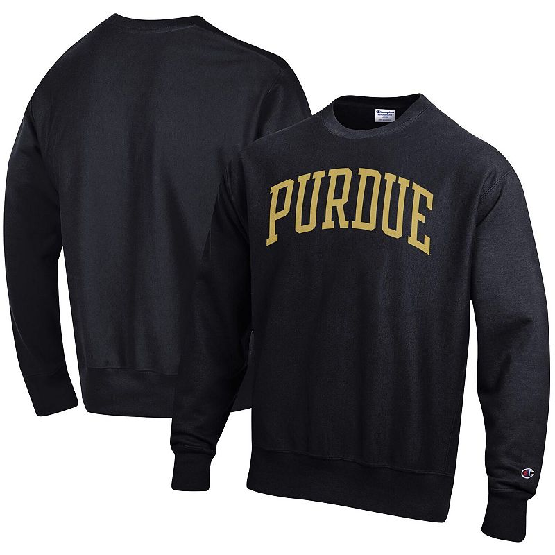 Mens Champion Black Purdue Boilermakers Arch Reverse Weave Pullover Sweats