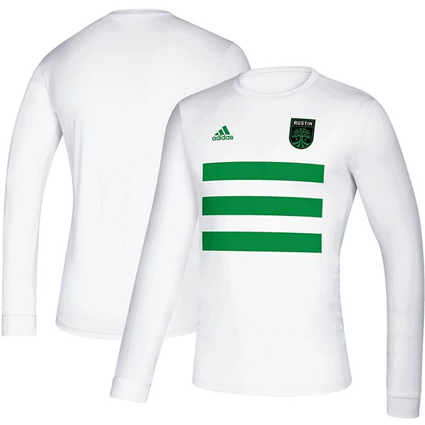 Men's adidas White Austin FC Three Stripe Life Pitch AEROREADY Long Sleeve T-Shirt Men's adidas White Austin FC Three Stripe Life Pitch AEROREADY Long Sleeve T-Shirt