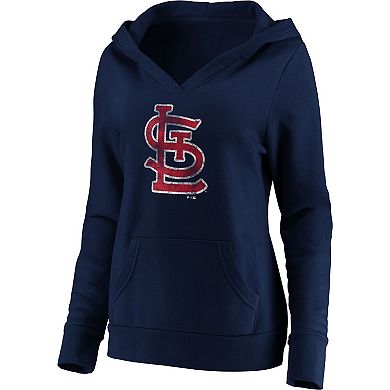 Women's Fanatics Branded Navy St. Louis Cardinals Core Team Crossover V-Neck Pullover Hoodie
