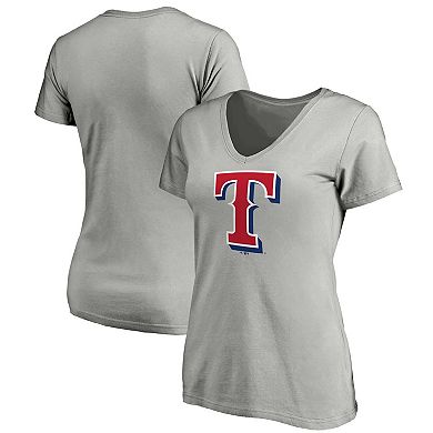 Women's Fanatics Branded Heathered Gray Texas Rangers Core Official Logo V-Neck T-Shirt