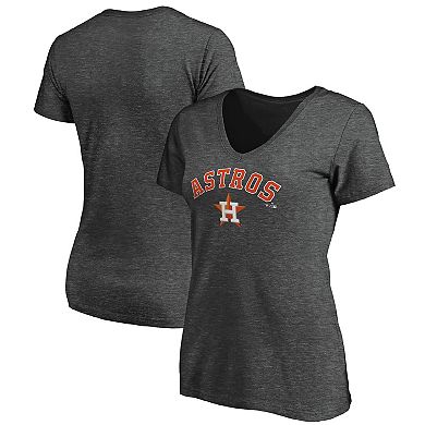 Women's Fanatics Branded Heathered Charcoal Houston Astros Team Logo Lockup V-Neck T-Shirt