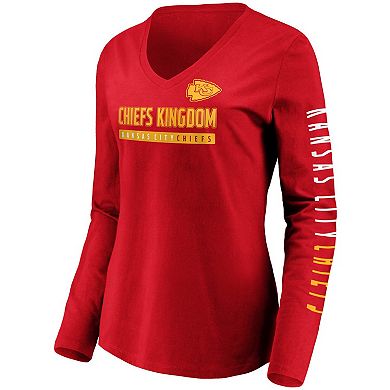 Women's Fanatics Red Kansas City Chiefs Slogan V-Neck Long Sleeve T-Shirt