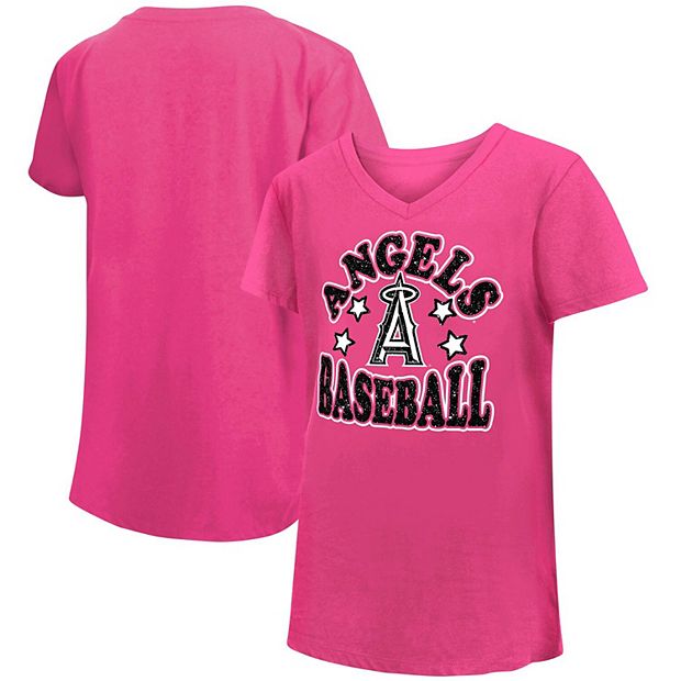 Girls Youth New Era Pink Los Angeles Angels Jersey Stars V-Neck T-Shirt