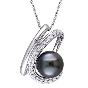 Stella Grace 10k White Gold Tahitian Cultured Pearl & Diamond Accent Curlicue Pendant Necklace