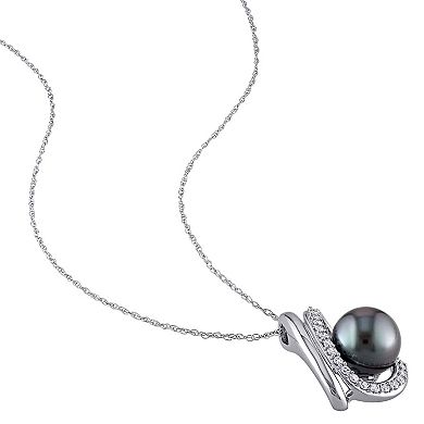Stella Grace 10k White Gold Dyed Tahitian Cultured Pearl & Diamond Accent Curlicue Pendant Necklace